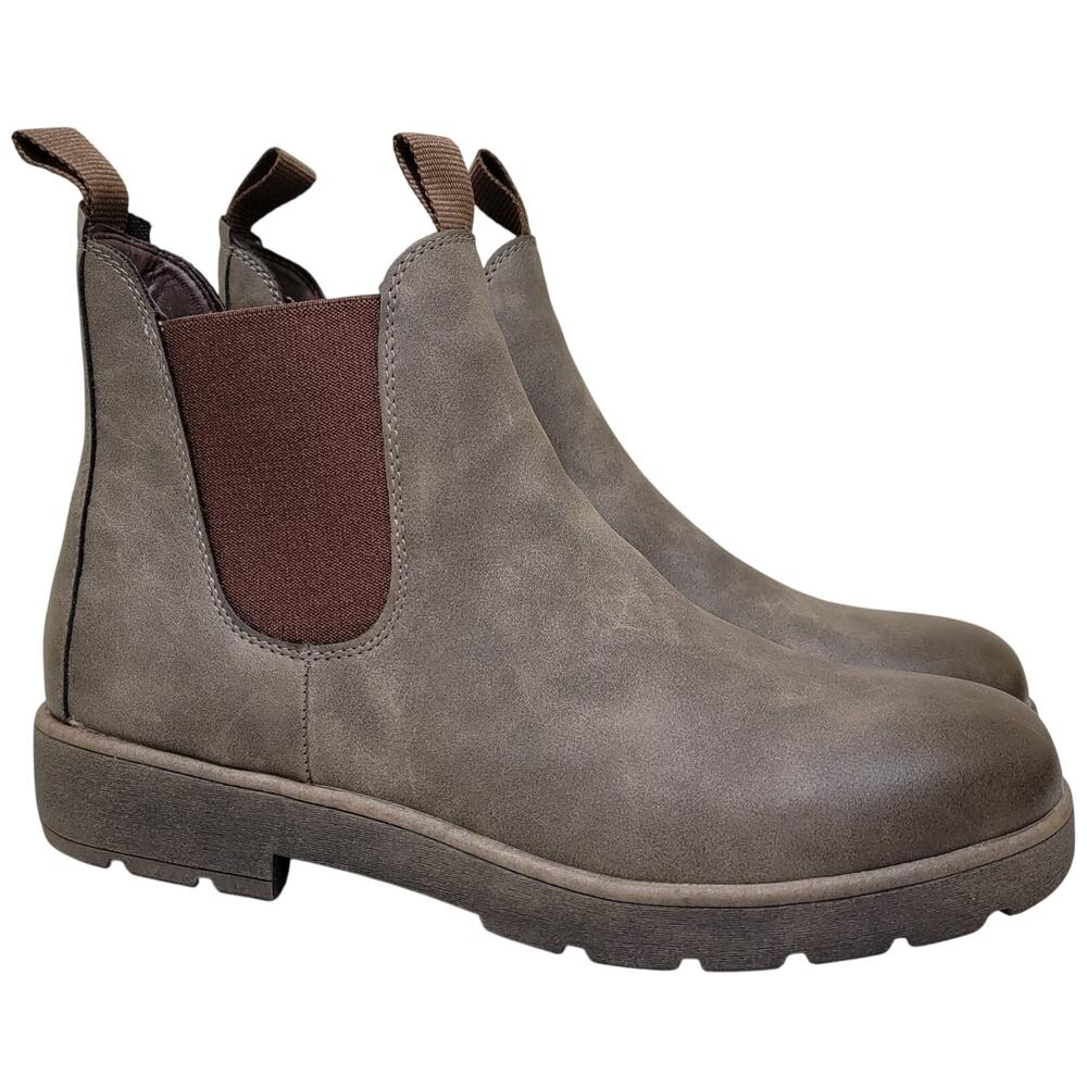 Sun + Stone Men Hawkes Chelsea Ankle Boots Size US 10M Grey Faux Leather